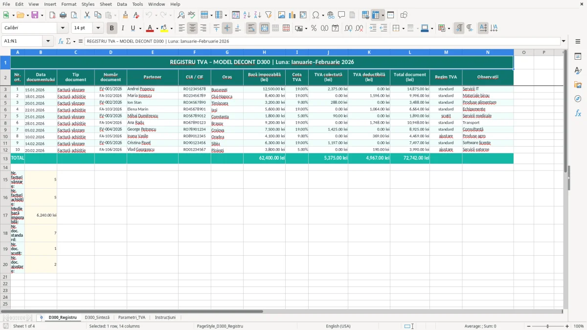 Captură 1: fila D300_Registru - Șablon Excel decont tva d300 excel model